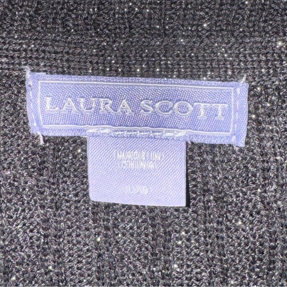LAURA SCOTT Women's Large Black Metallic Sparkle Cardigan Sweater V-Neck Button - Picture 15 of 16
